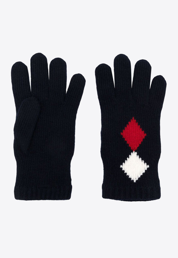 Geometric-Intarsia Wool Gloves