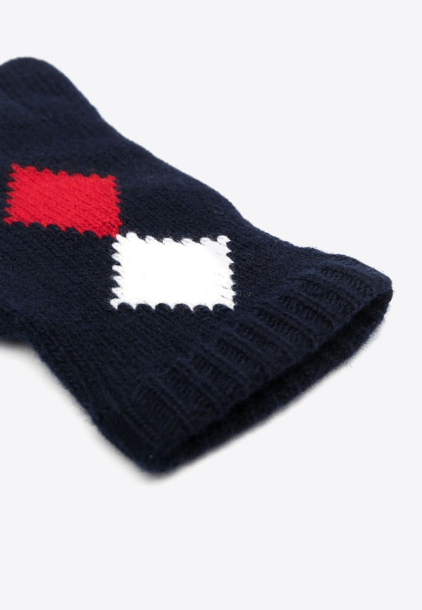 Geometric-Intarsia Wool Gloves