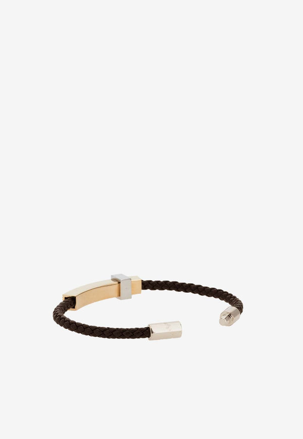 Medium Braided Leather Bracelet with Metal Bar