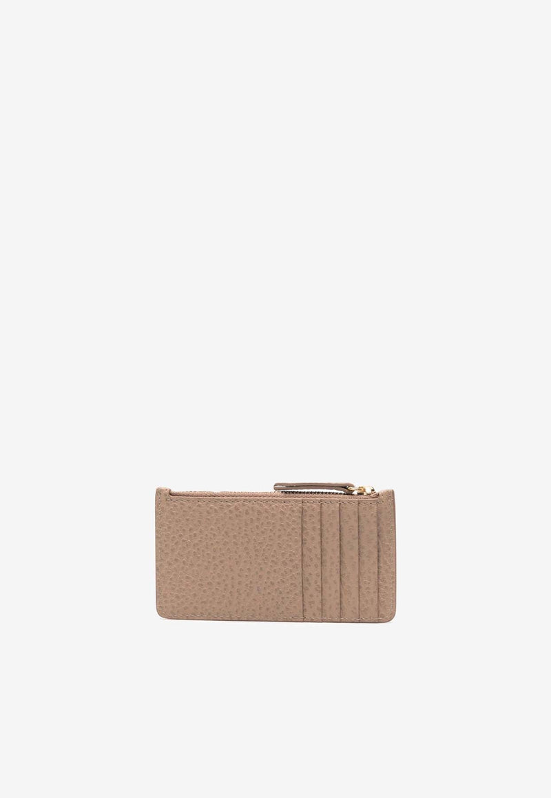 Four-Stitches Grained Leather Zip Cardholder