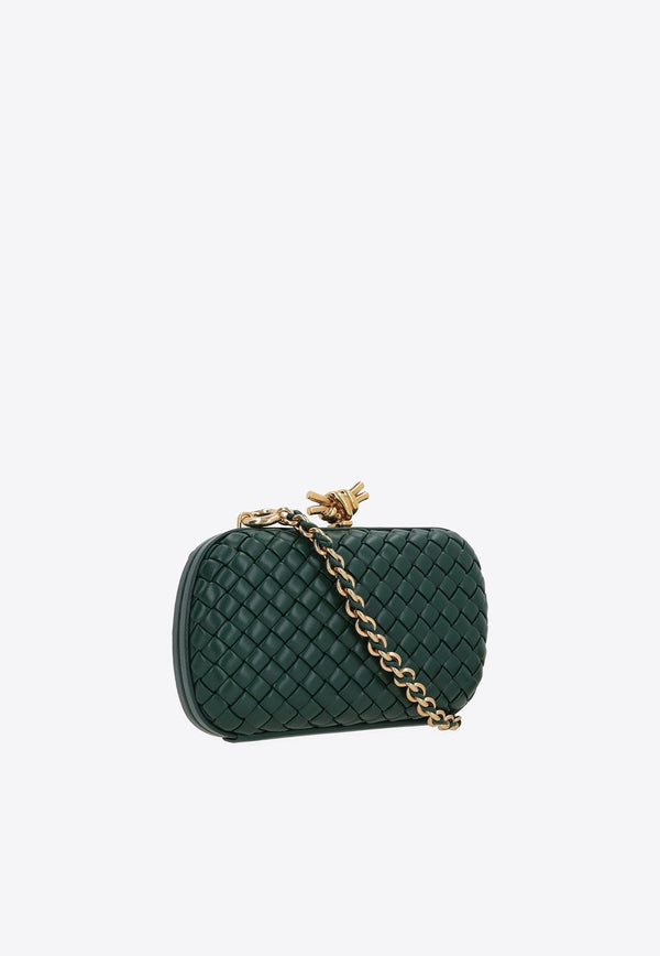 Knot Padded Intreccio Leather Clutch with Chain