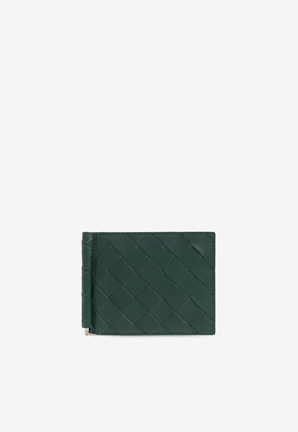 Intrecciato Leather Bi-Fold Wallet with Money Clip