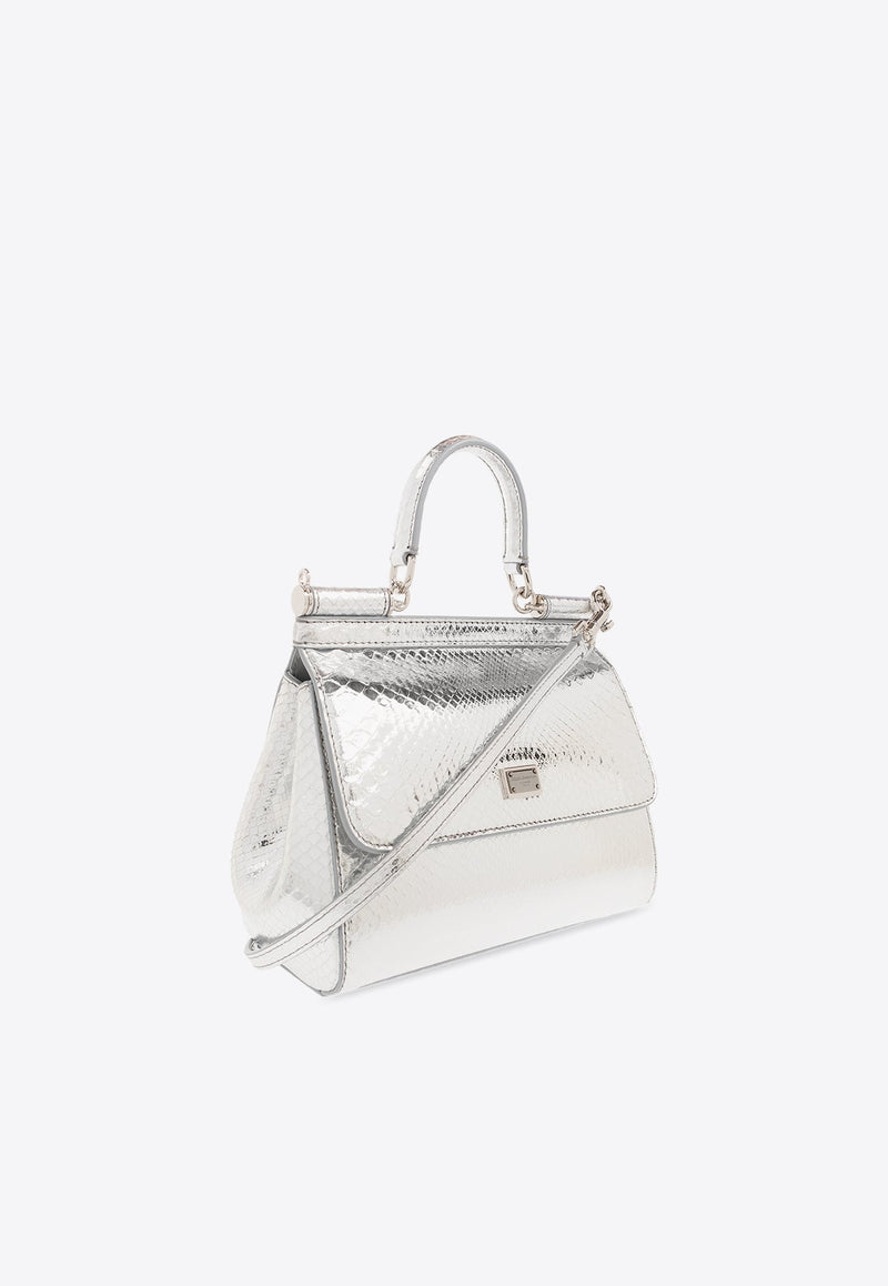 Medium Sicily Python Skin Top Handle Bag