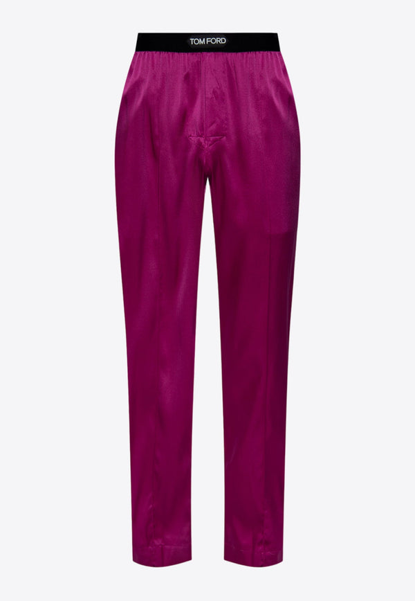 Logo-Waistband Stretch Silk Pajama Pants