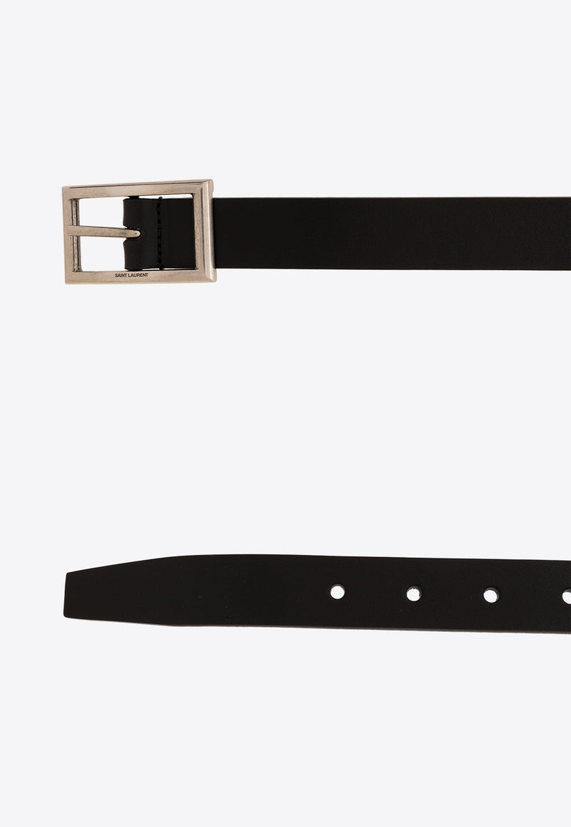 Rectangular Buckle Leather Belt