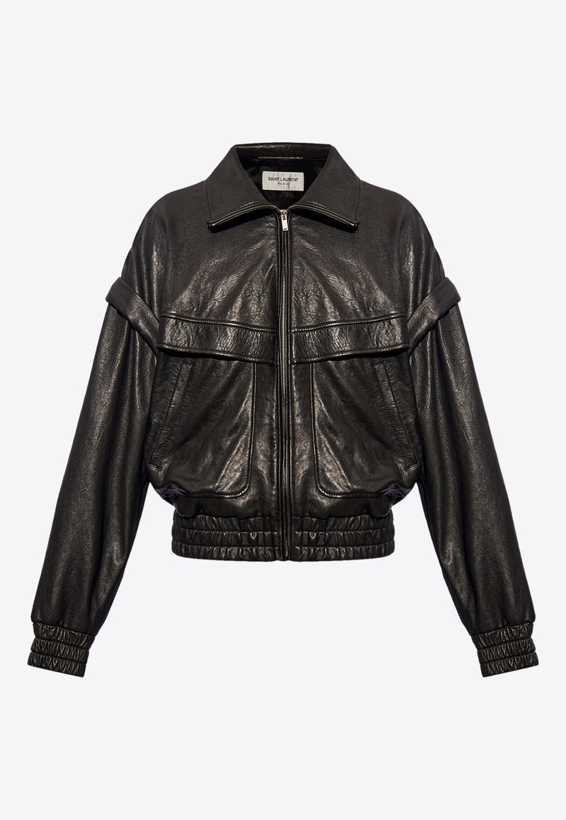 Leather Zip-Up Bomber Jacket