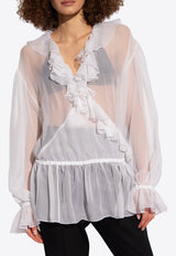 Semi-Sheer Ruffled Silk Blouse