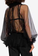 Ruffle-Trimmed Tulle Blouse