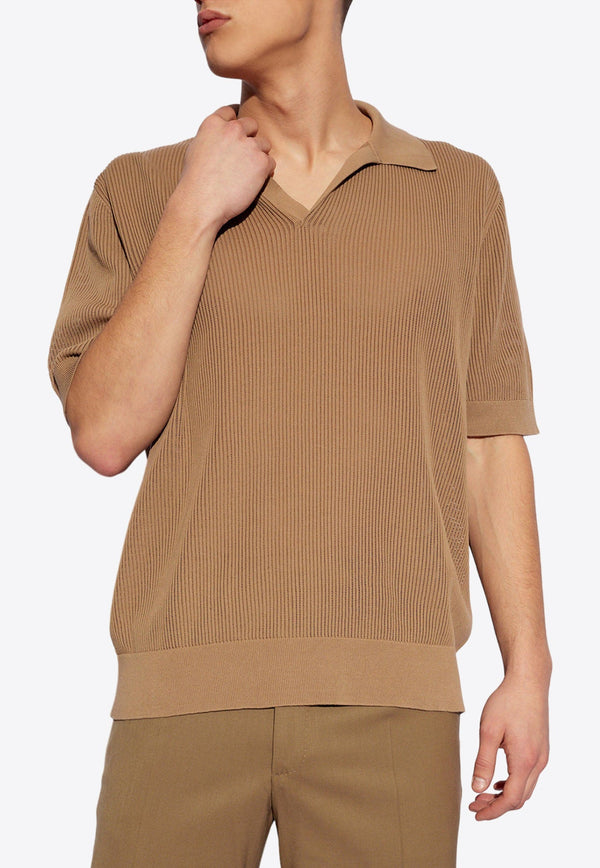 Ribbed Knit Polo T-shirt