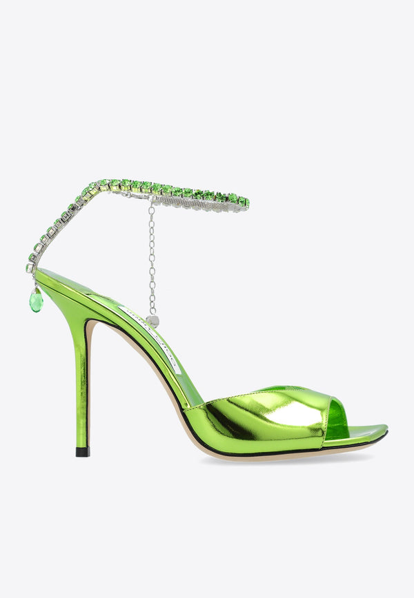 Saeda 100 Crystal Chain Sandals in Metallic Leather