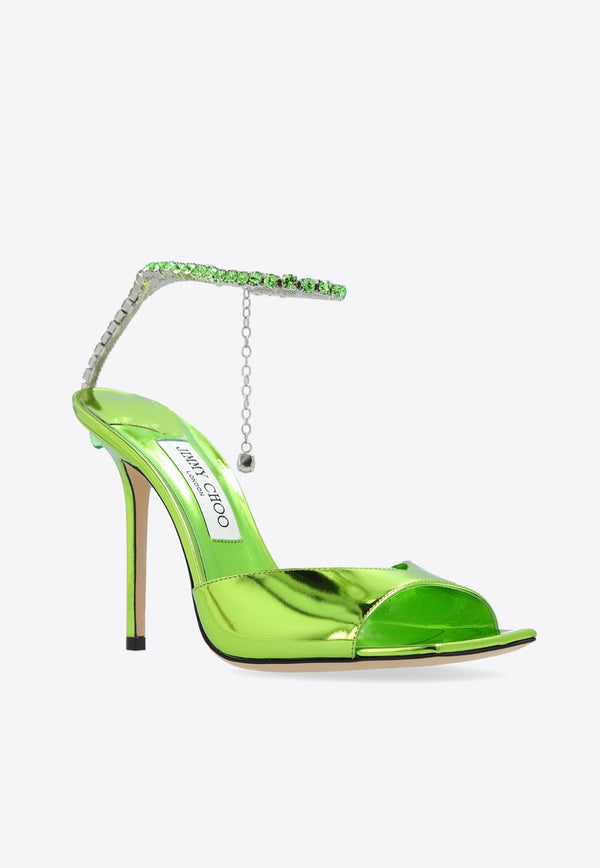 Saeda 100 Crystal Chain Sandals in Metallic Leather