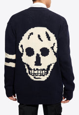 Skull Intarsia Knit Wool Cardigan