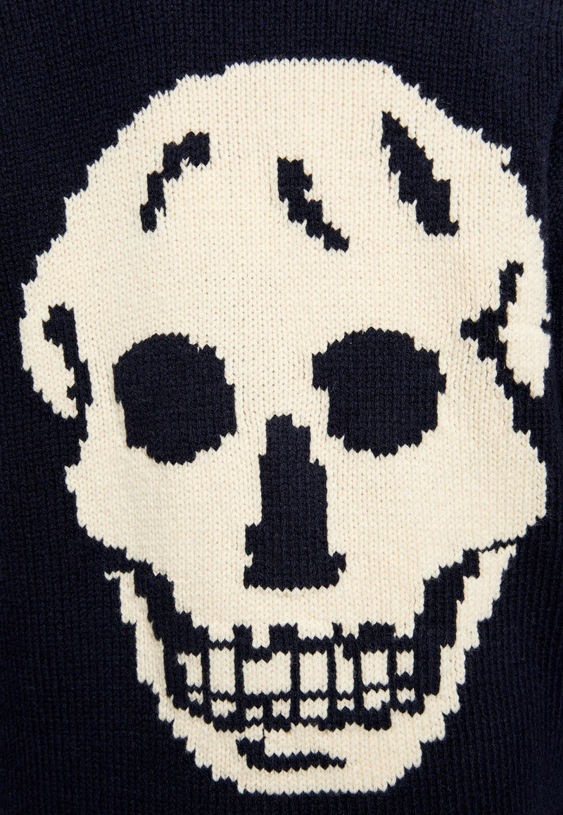 Skull Intarsia Knit Wool Cardigan