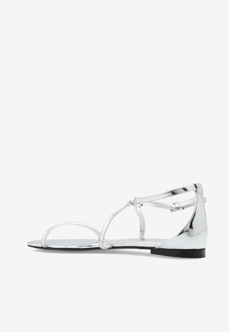 Metallic Leather Strappy Flat Sandals