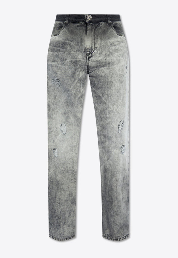 Washed-Effect Straight Jeans
