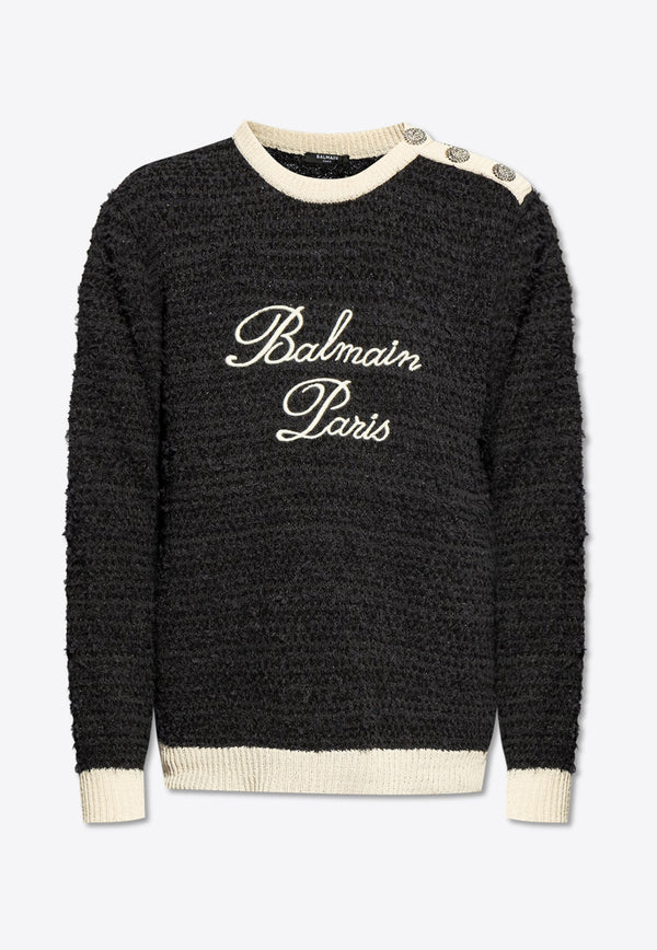 Logo Embroidered Tweed Sweater