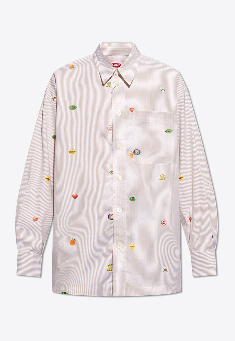 Fruit Stickers Oversized Stripe Shirt