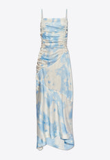 Cloud Print Ruched Maxi Dress