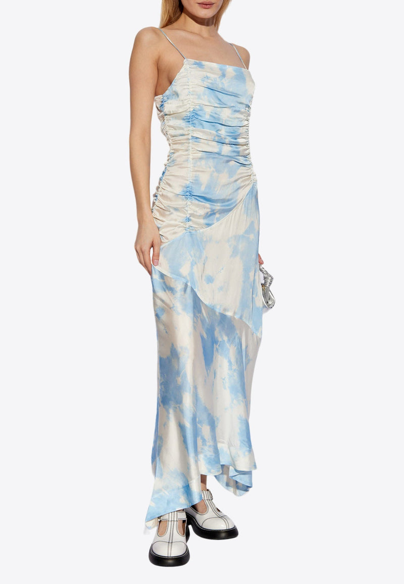 Cloud Print Ruched Maxi Dress