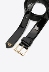 Logo Plaque Patent Leather Belt