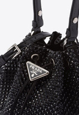 Mini Crystal Embellished Satin Bucket Bag