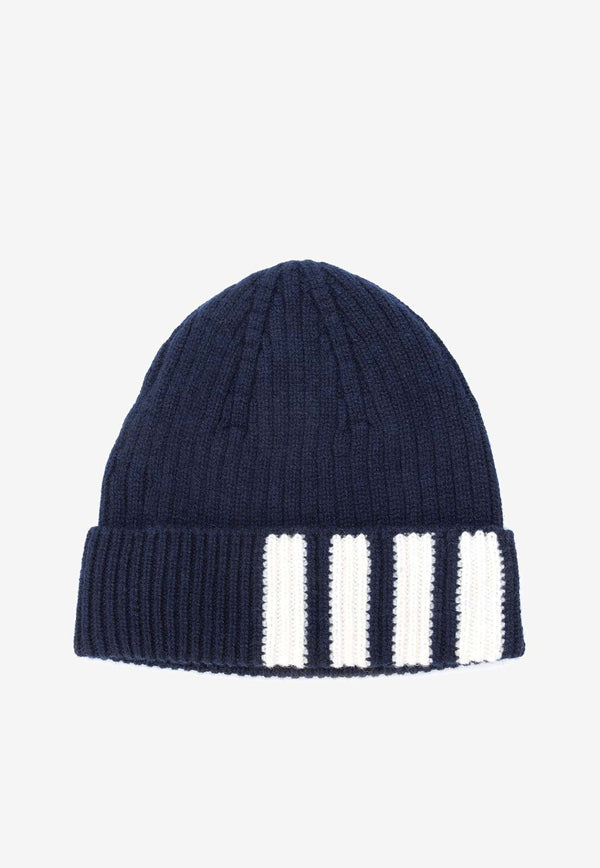 4-bar Stripes Rib Knit Beanie