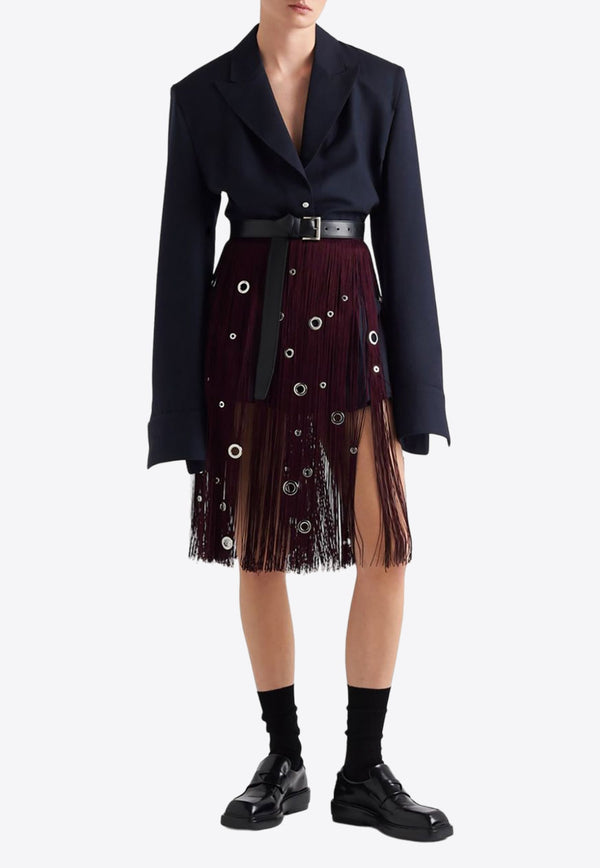 Eyelet-Embellished Fringed Skirt