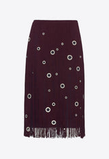 Eyelet-Embellished Fringed Skirt