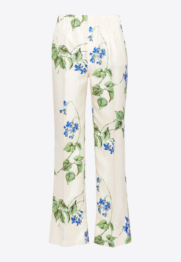 Floral Print Twill Pants