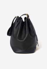 Logo Embossed Leather Bucket Bag