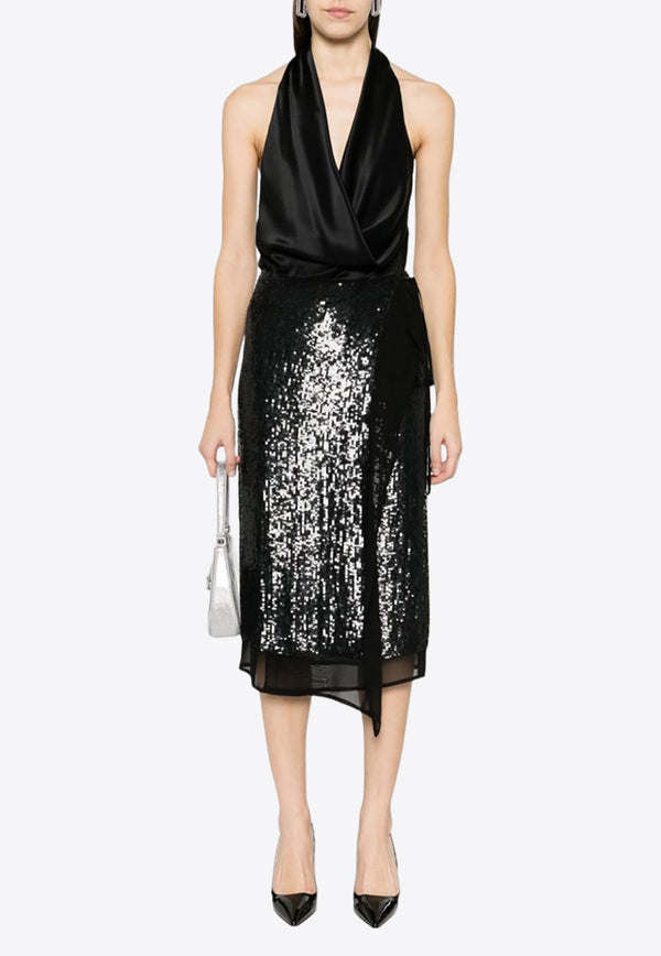 Glare Sequined Wrap Midi Skirt