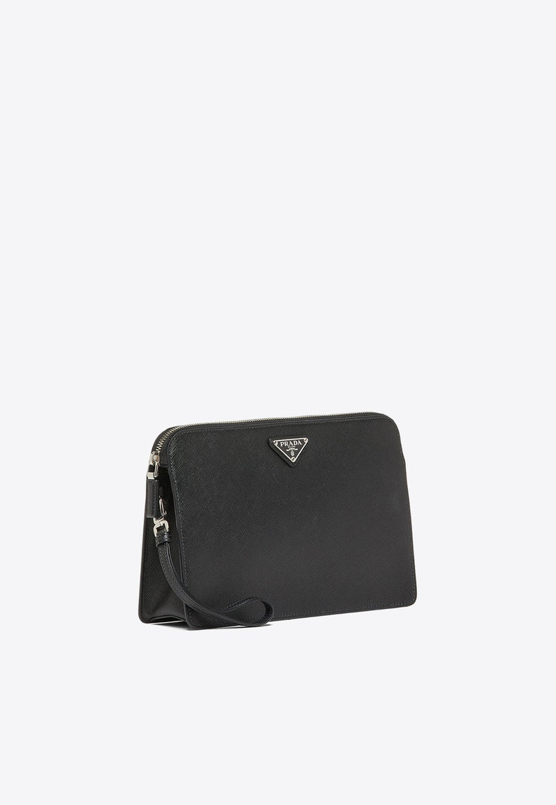 Triangle Logo Leather Clutch Bag