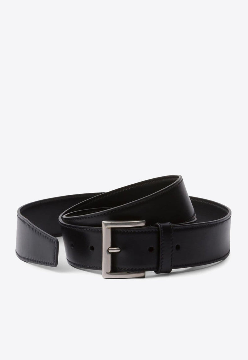 Logo-Engraved Buckle Leather Belt