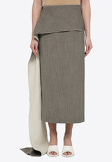 Draped Wool Midi Skirt