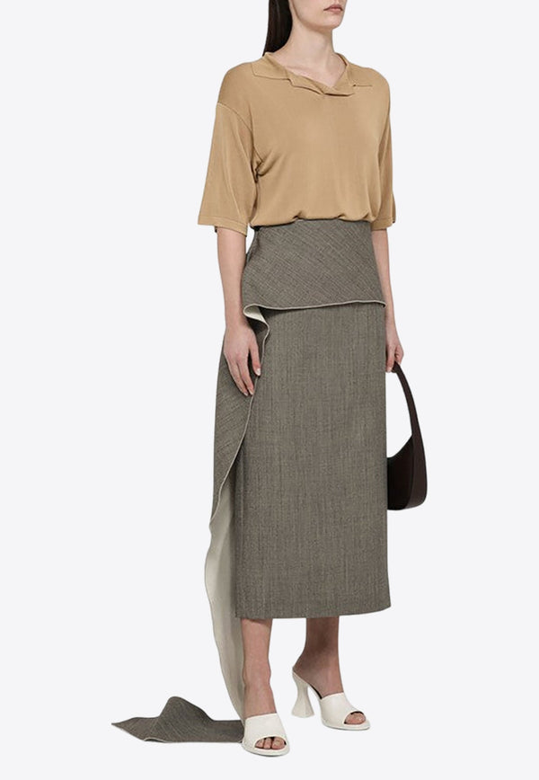 Draped Wool Midi Skirt