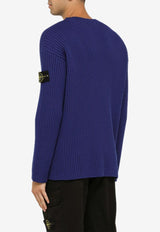 Ribbed Knit Wool Sweater with Logo Patch