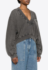 V-neck Faded Cropped Sweatshirt