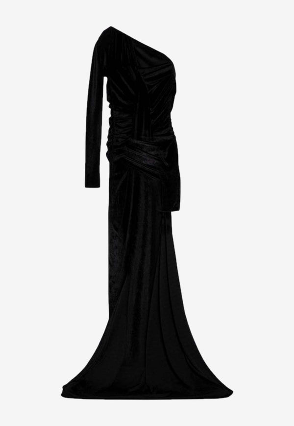 Asymmetric Draped Velvet Gown