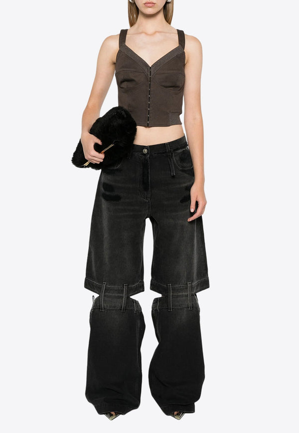 Wide-Leg Long Jeans with Cut-Out