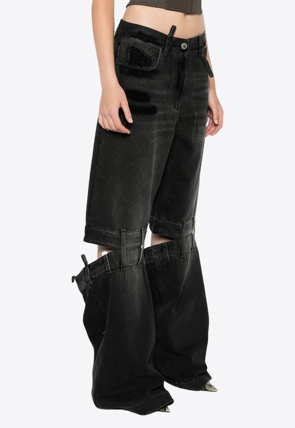 Wide-Leg Long Jeans with Cut-Out