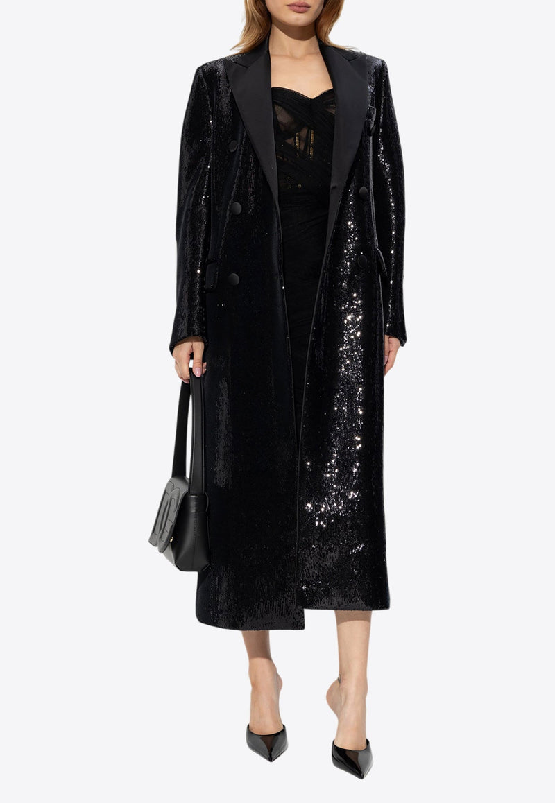 Sequin Embellished Double-Breasted Coat