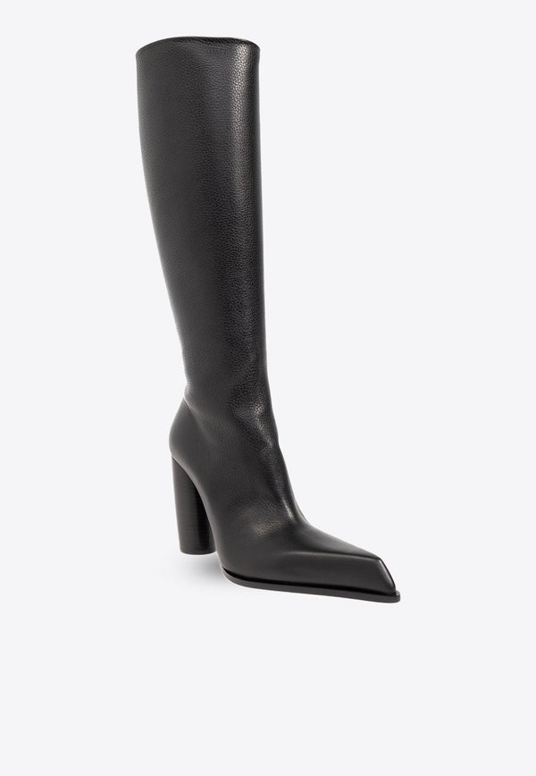 100 Pointed-Toe Leather Knee-High Boots