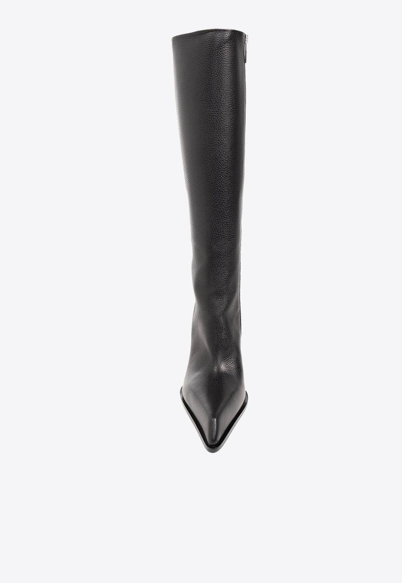 100 Pointed-Toe Leather Knee-High Boots