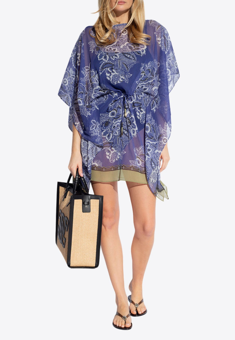 Floral Print Mini Kaftan Beach Dress