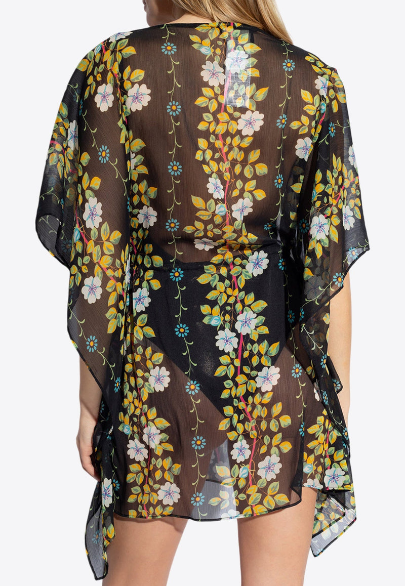 Floral Print Kaftan Beach Mini Dress