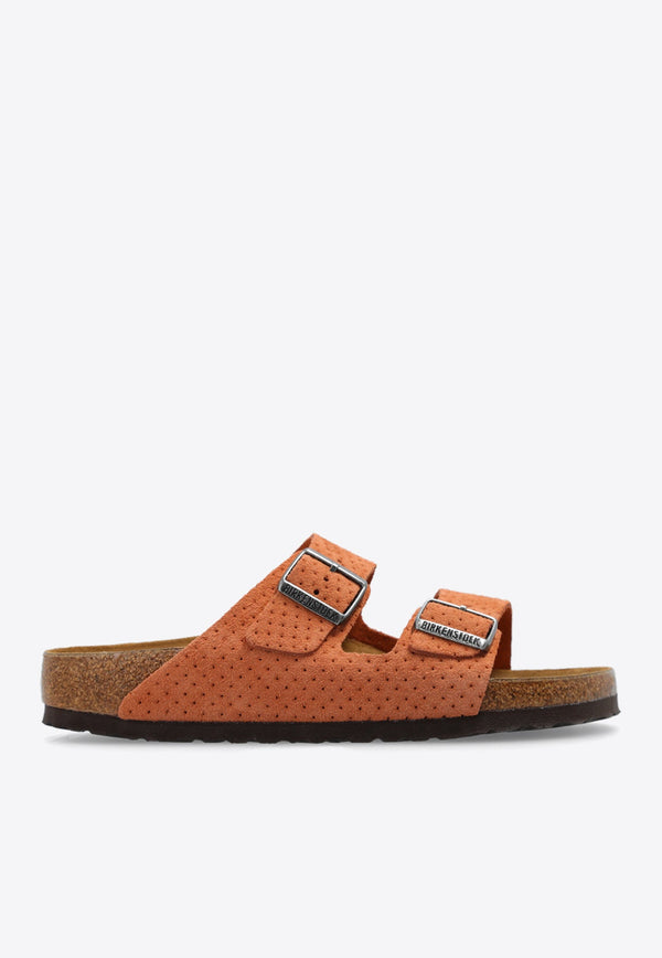 Arizona Double-Buckle Perforated Suede Slides