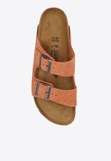 Arizona Double-Buckle Perforated Suede Slides