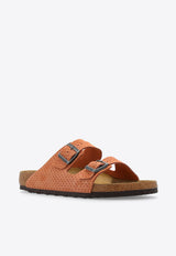 Arizona Double-Buckle Perforated Suede Slides