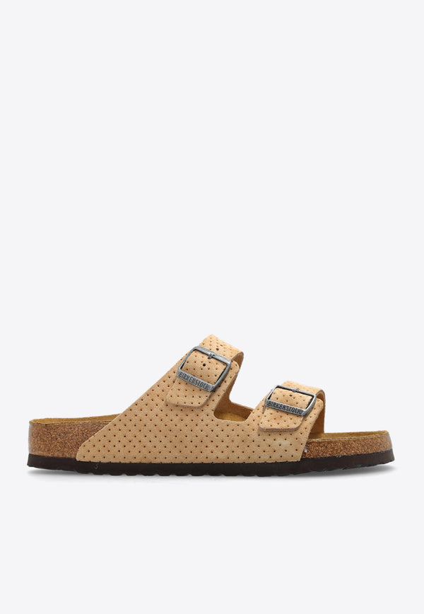 Arizona Double-Buckle Perforated Suede Slides