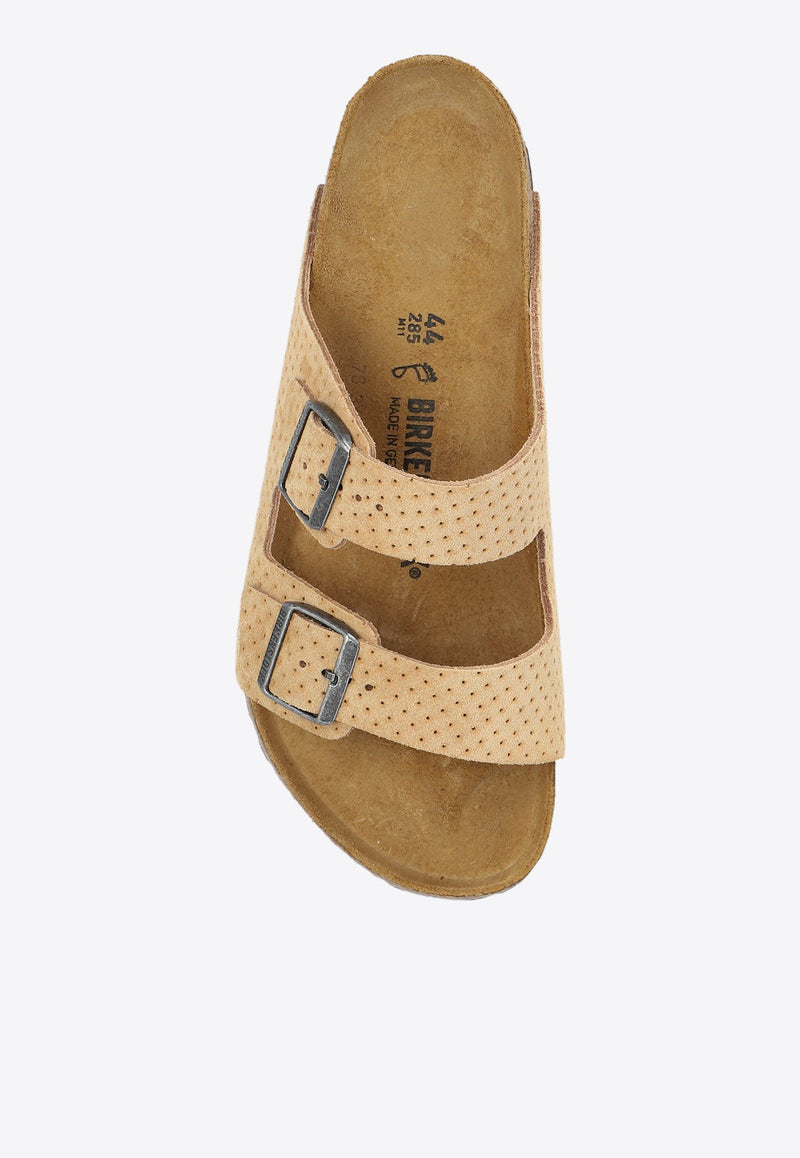 Arizona Double-Buckle Perforated Suede Slides